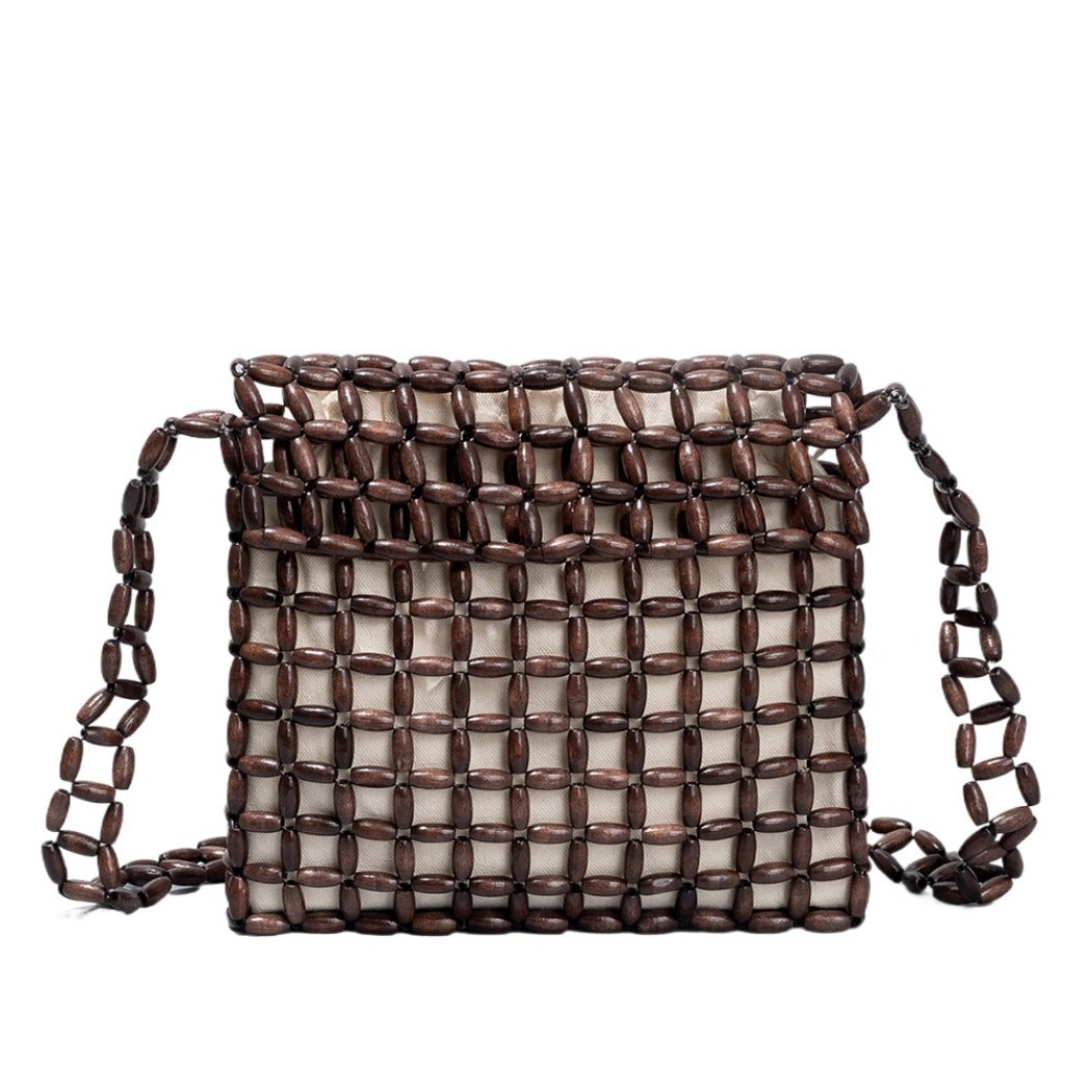 Cosbai - Wooden Bead Woven Crossbody Bag - Stylish & Classic