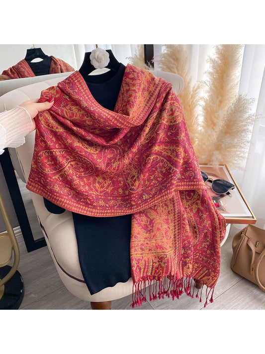 Scarvii - Vintage Floral Border Fringe Scarf