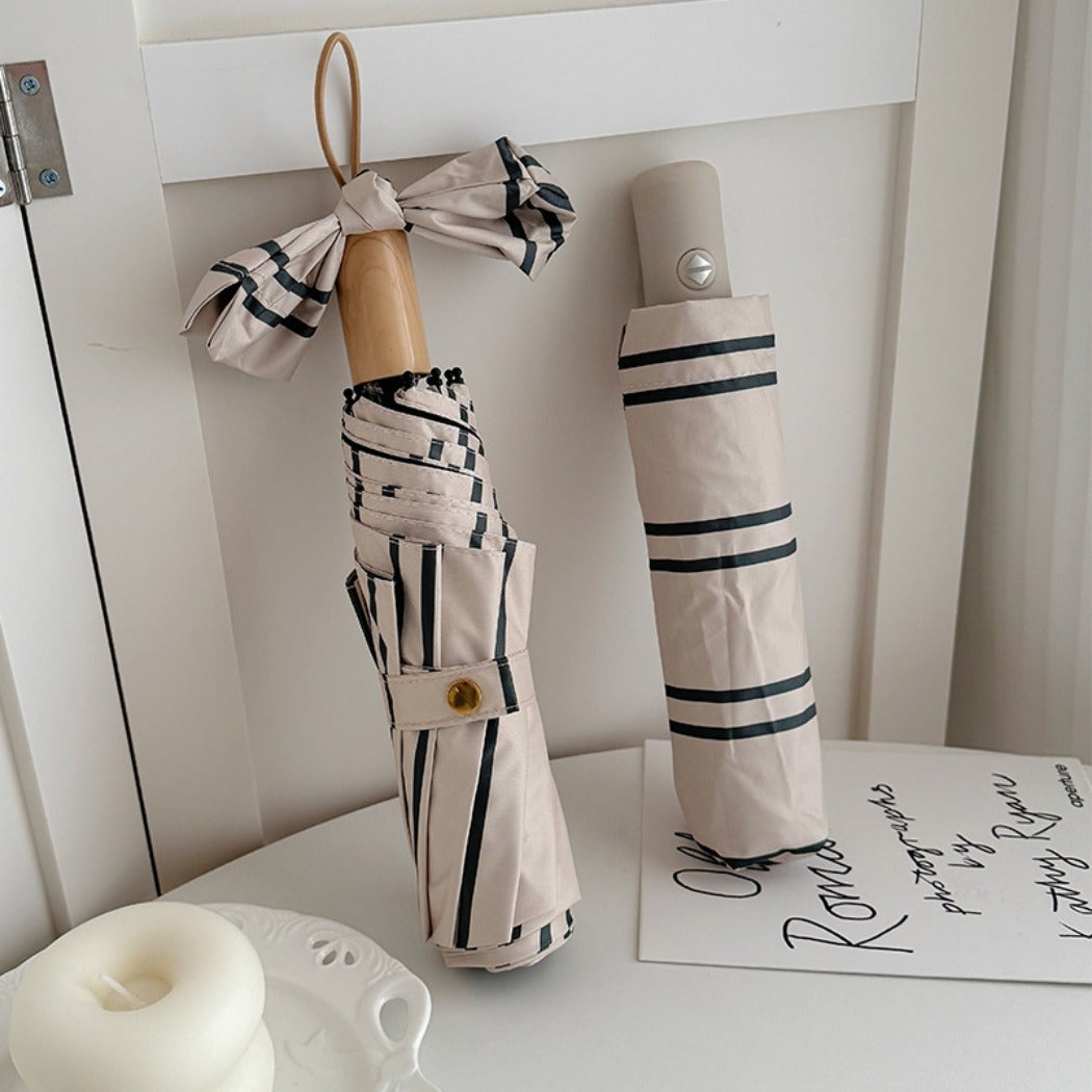 Rano - Beige & Green Stripe Compact Umbrella (Auto/Manual)
