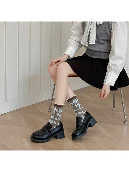 Rufia - Vintage Flower Mid-Calf Socks - Elegant & Chic
