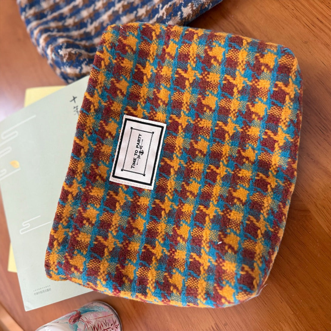 Cosbai - Houndstooth Canvas Cosmetic Bag