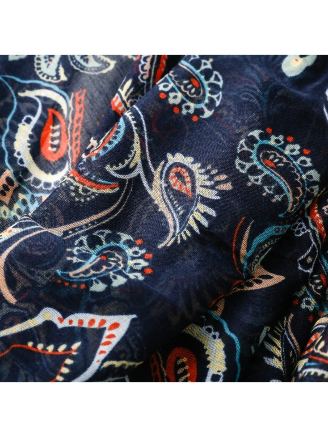 Scarvii - Navy Paisley Print Fringe Scarf - Classic & Versatile