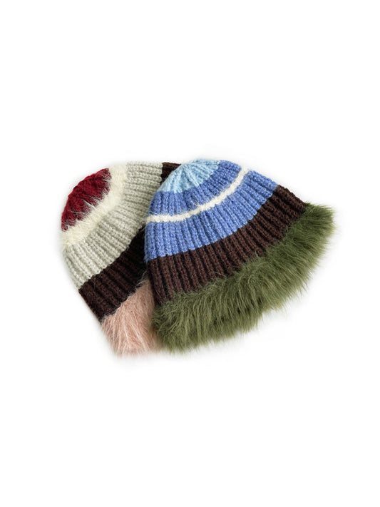 Haila - Colorblock Fuzzy Trim Knit Beanie