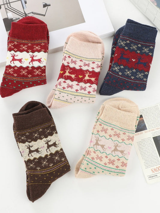 Rufia - Christmas Reindeer Snowflake Mid-Calf Socks - 5 Options