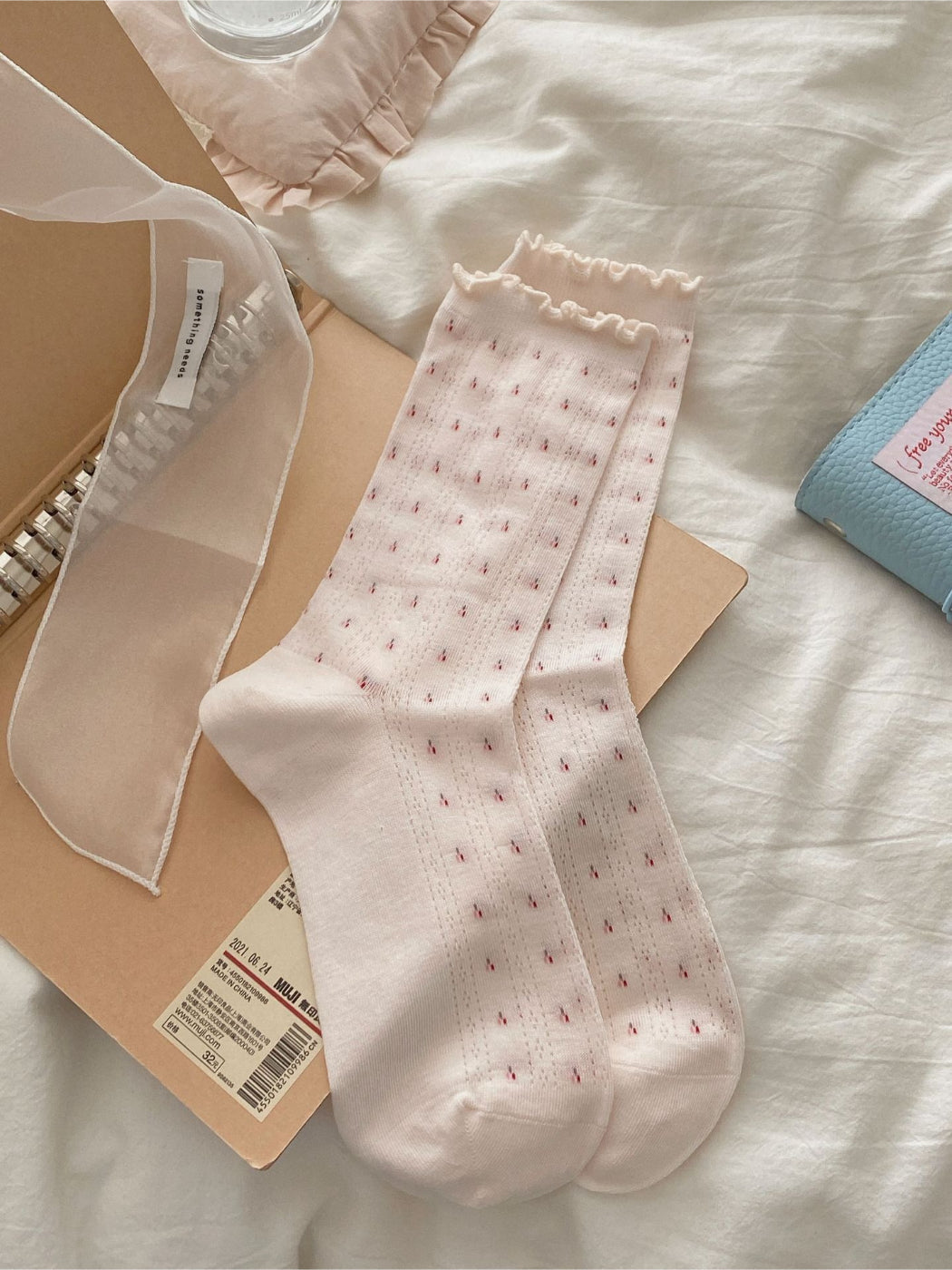 Rufia Ruffle Mesh Dot Mid Calf Socks color options