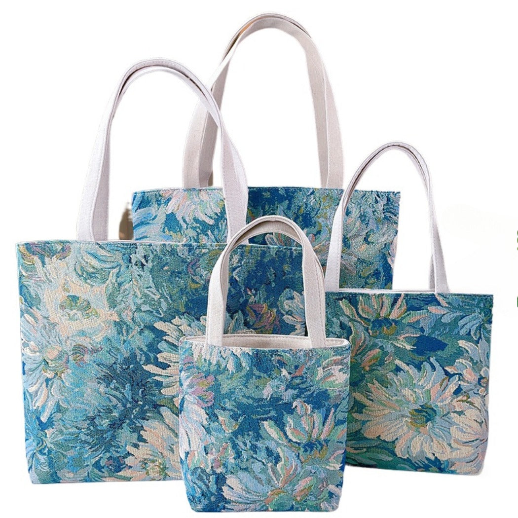 Cosbai - Blue Flowers Monet Garden Style Tote Bag