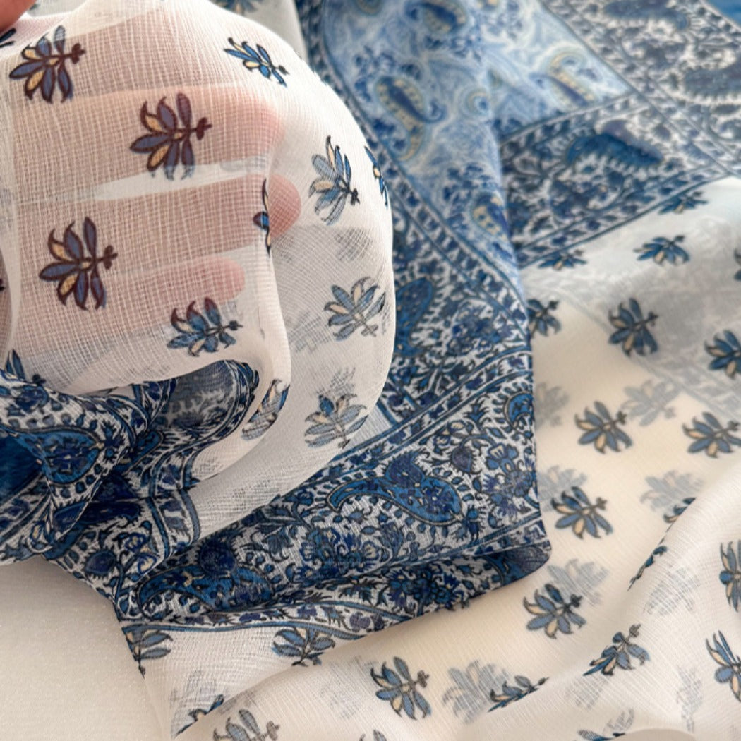 Scarvii - 27" Blue Paisley Summer Scarf - Lightweight & Stylish