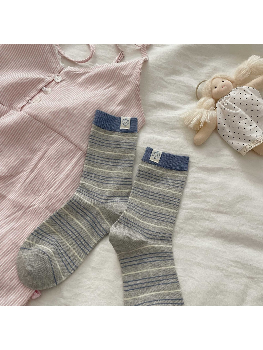 Rufia - Striped Crew Socks with Contrast Cuff