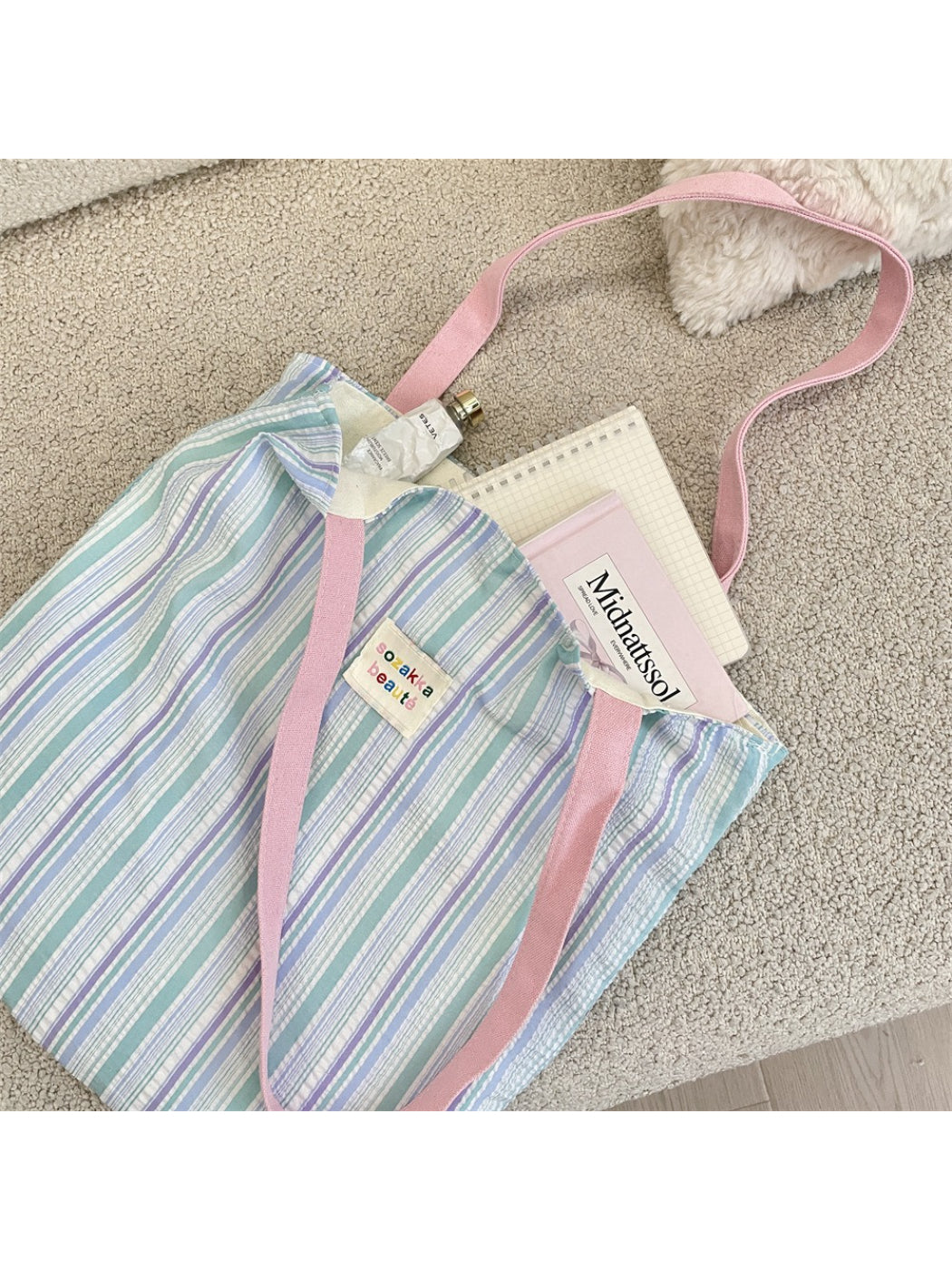 Cosbai - Colorful Stripe Shoulder Tote