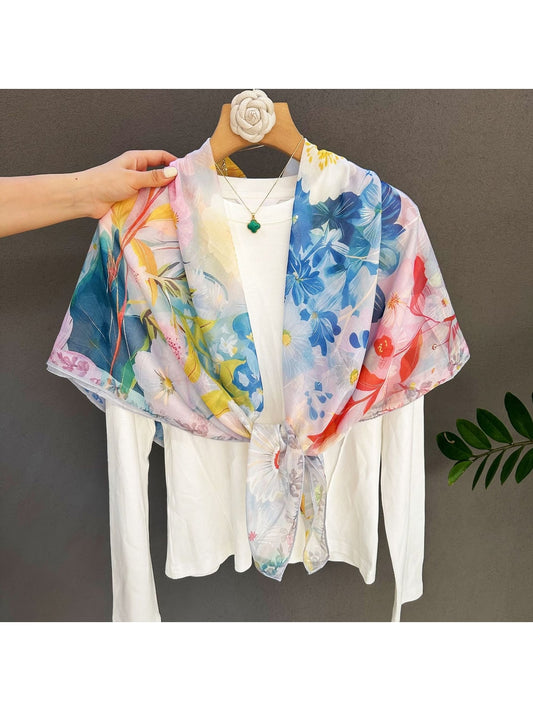Scarvii - Bright Romantic Floral Printed Square Scarf
