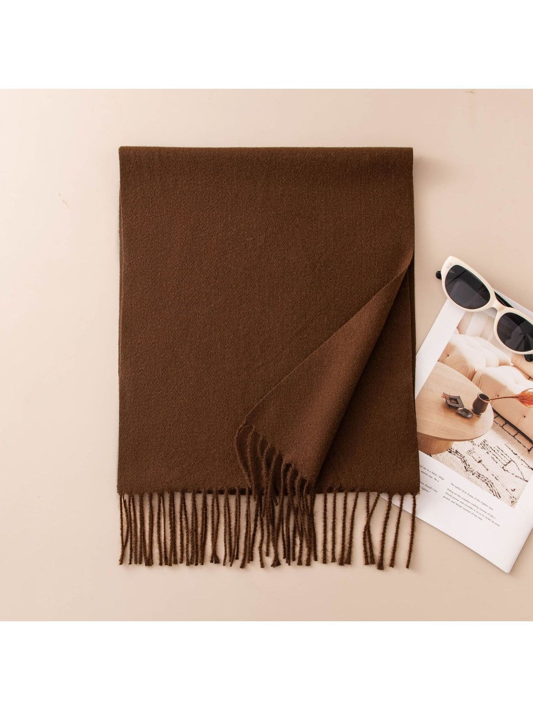 Scarvii - Solid Color Fringe Trim Long Scarf