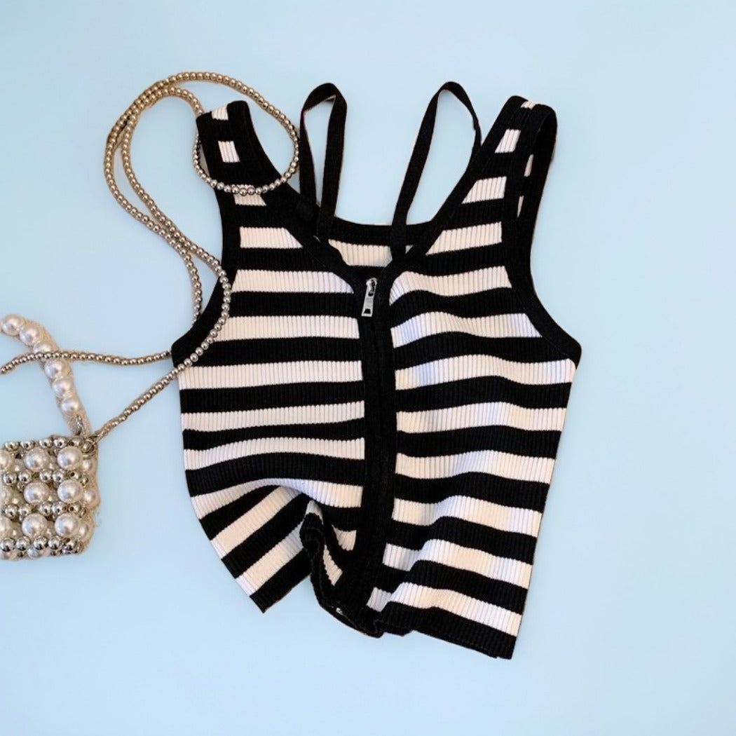 Vesty - Striped Zip-Up Sleeveless Top
