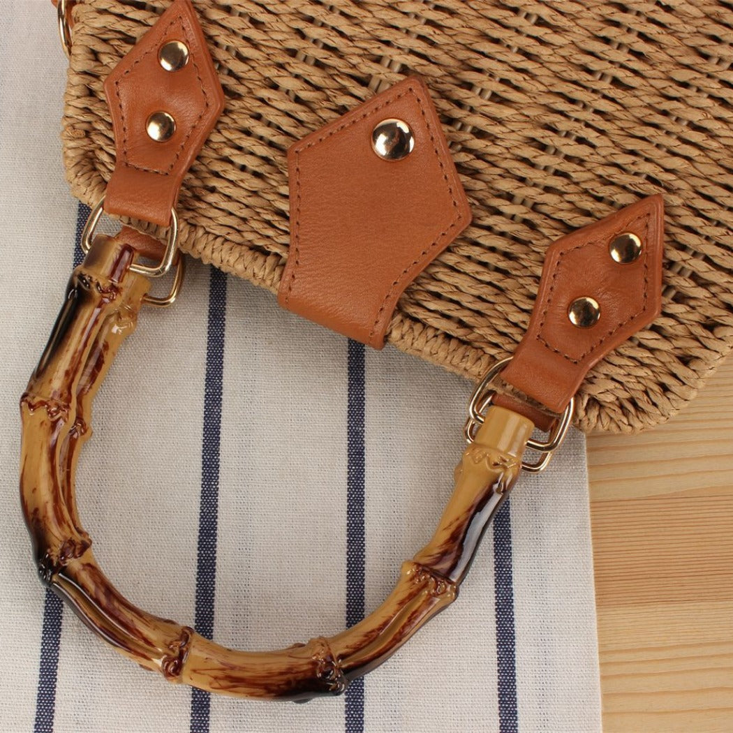 Cosbai - Vintage Woven Bag With Handles And Adjustable Strap