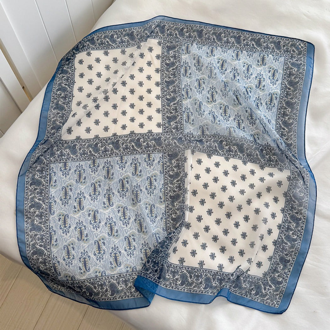 Scarvii - 27" Blue Paisley Summer Scarf - Lightweight & Stylish