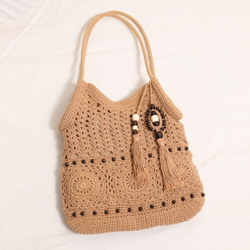Cosbai - Boho Crochet Shoulder Bag With Zipper