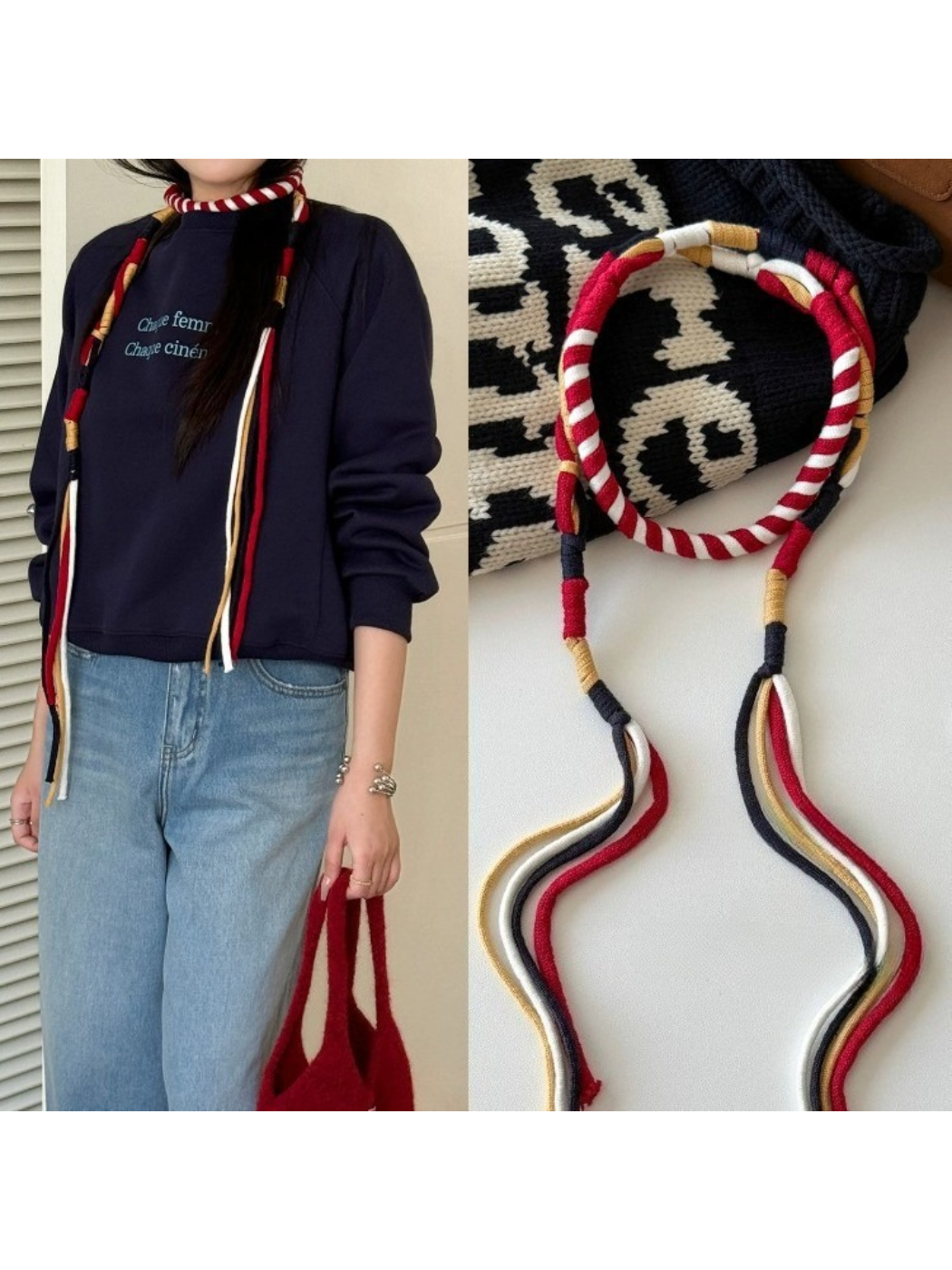 Scarvii - Spiral Stripe Wrapped Cord Skinny Scarf
