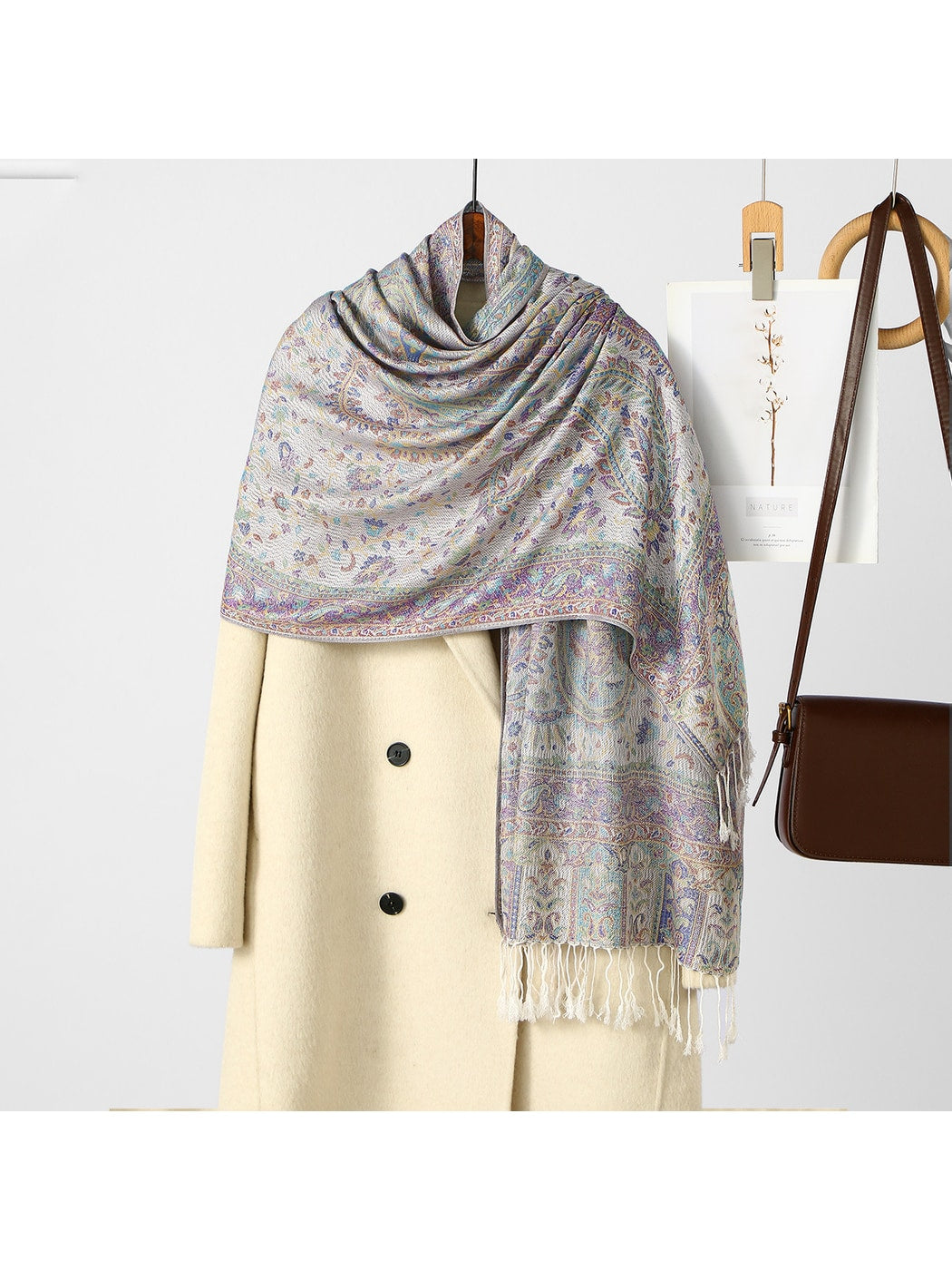 Scarvii - Ethnic Print Fringed Shawl Scarf