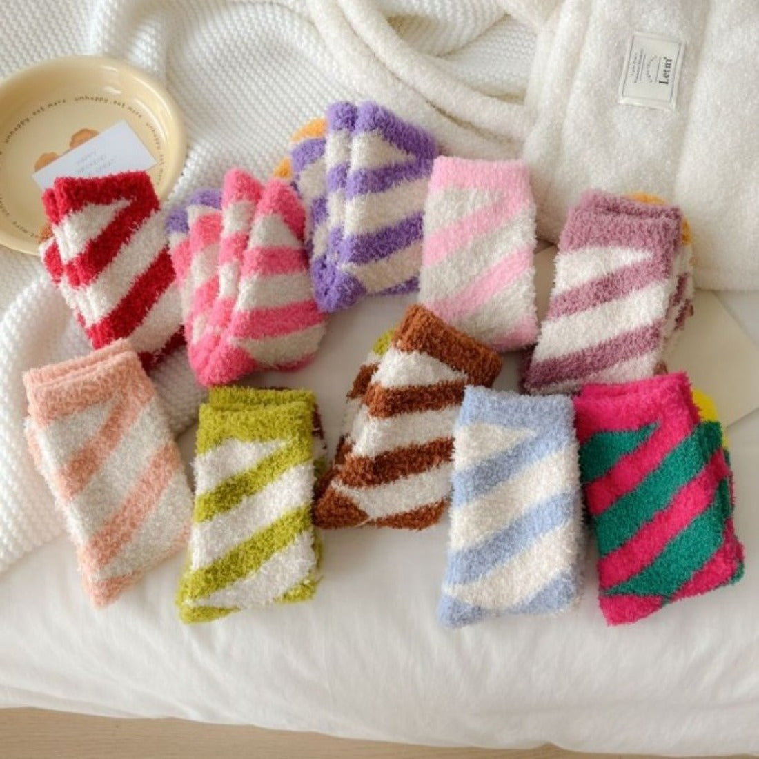 Rufia - Ice Cream Color Coral Fleece Warm Socks