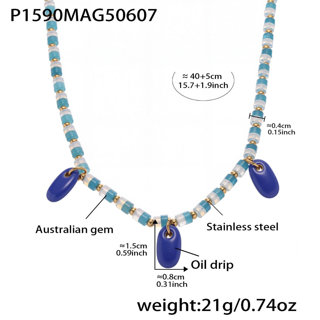 Bauai - Colorful Flat Bead Pendant Necklace - Elegant & Charming
