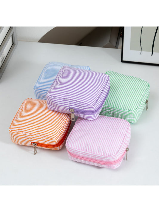 Cosbai - Pinstripes Zipper Cosmetic Organizer Bag