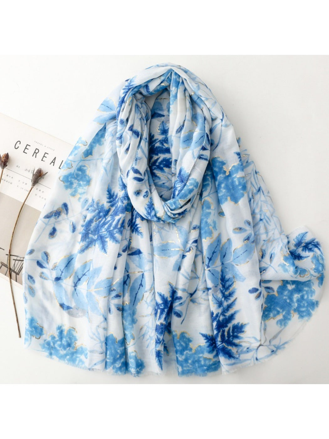 Scarvii - Leaf Print Long Thin Scarf - Versatile & Stylish