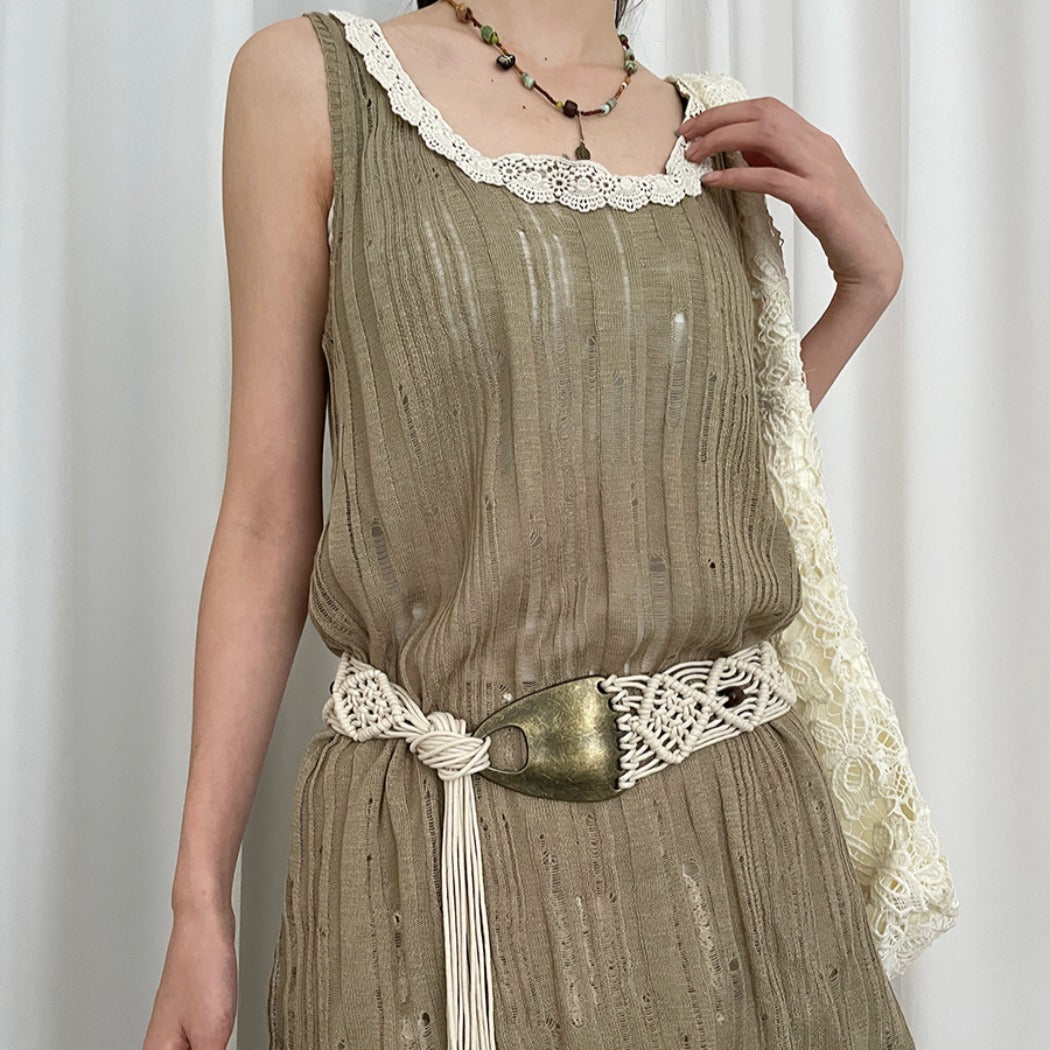 Beco - Distressed Metal Woven Belt - Boho & Viantage