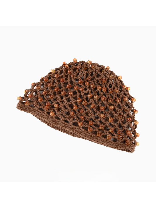 Haila - Beaded Openwork Round Crown Beanie