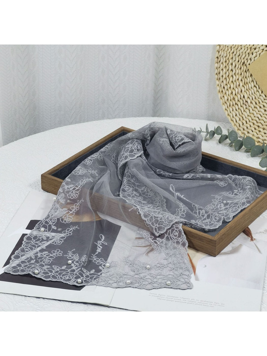 Scarvii - Floral Embroidered Sheer Lace Scarf