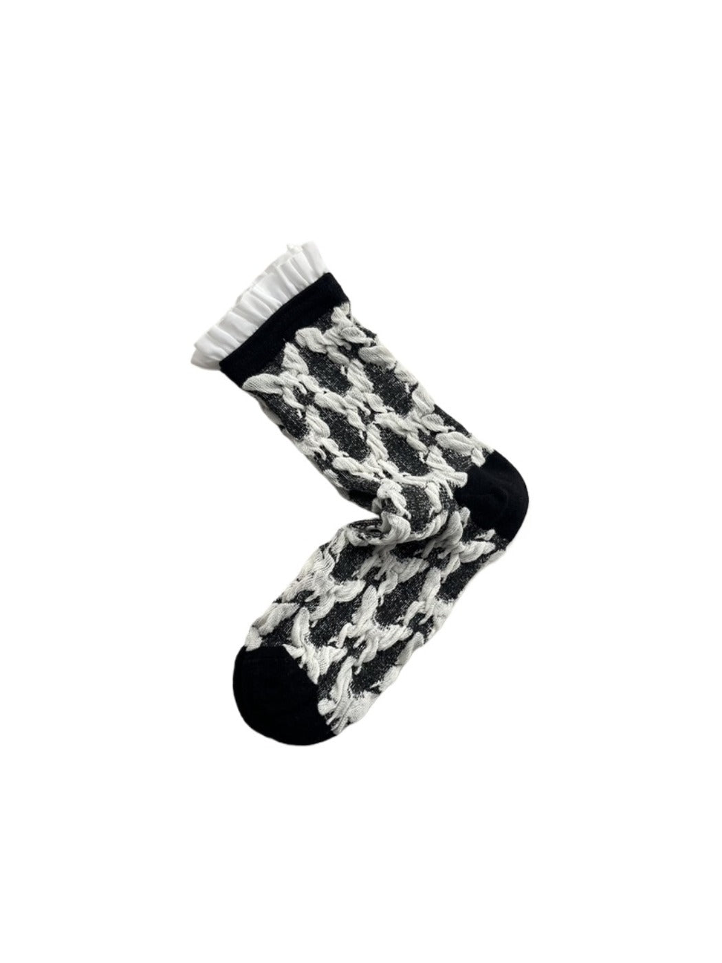 Rufia - Butterfly Pattern Mid-calf Socks with Retro Style