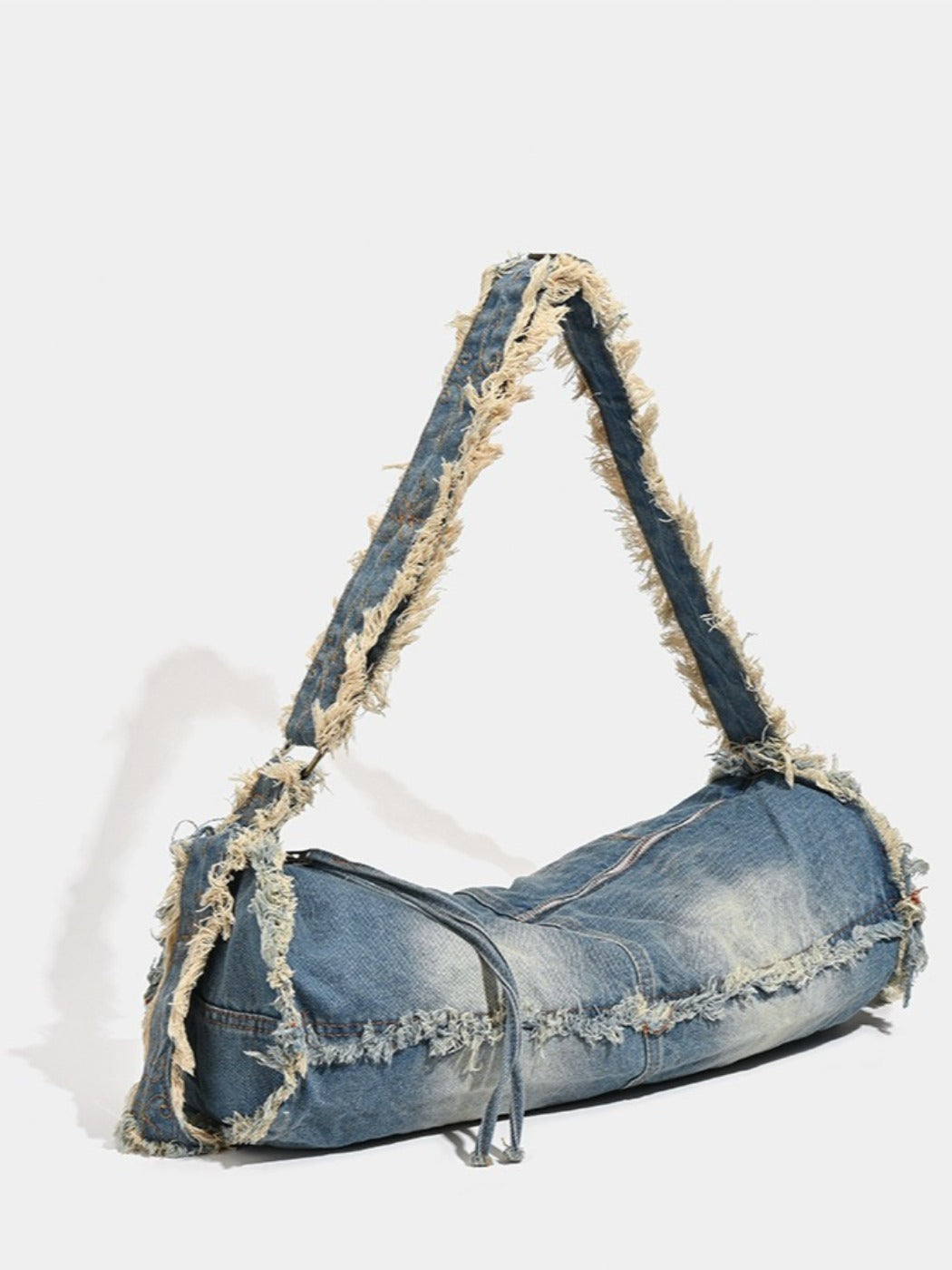 Cosbai - Large-capacity Washed Denim Bag with Shoulder Strap
