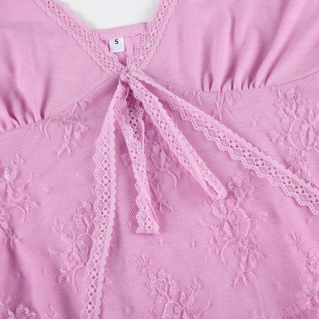 Vesty - Pink Lace Tie-Front Cami Small - Sexy & Slimming