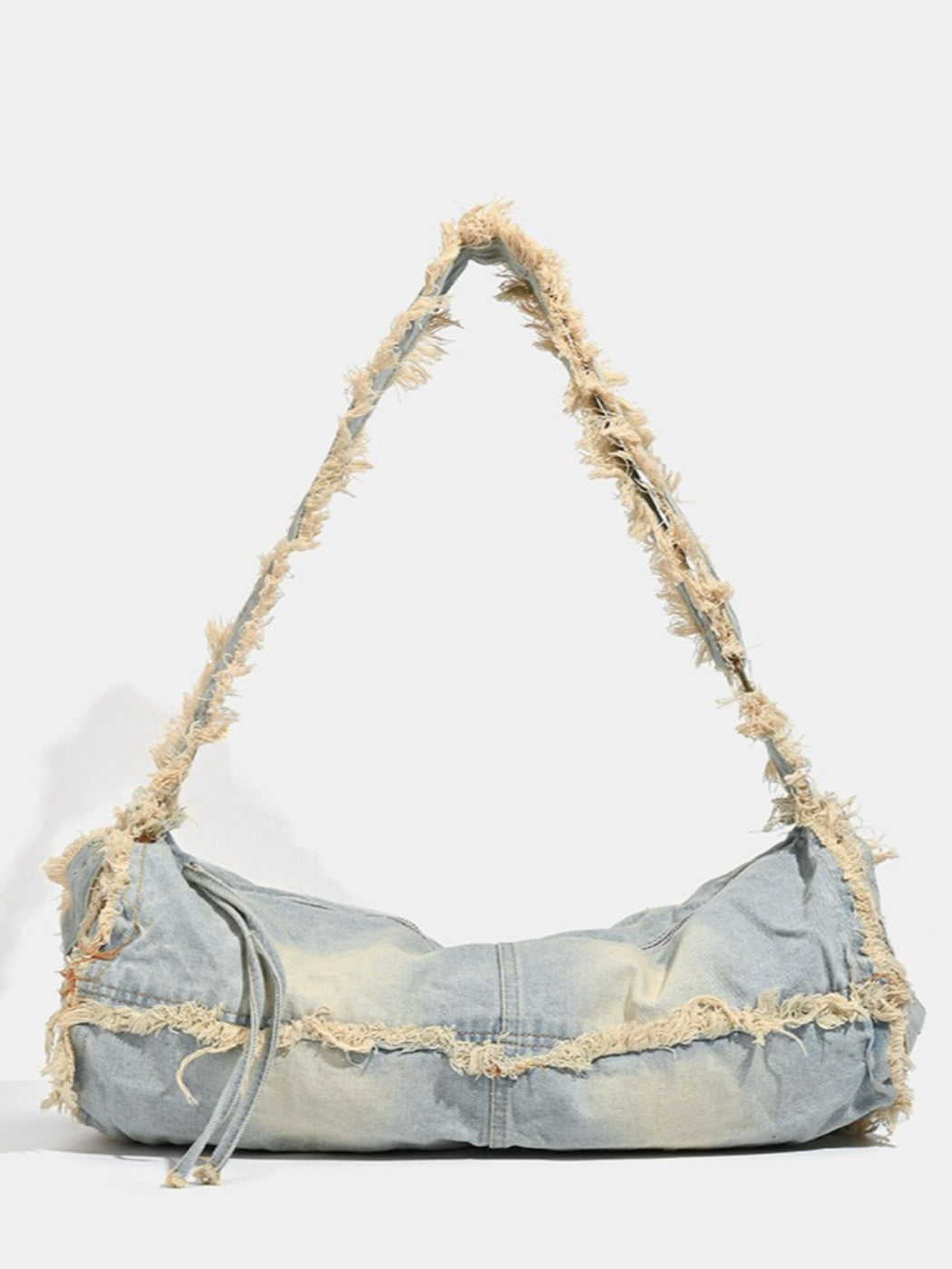 Cosbai - Large-capacity Washed Denim Bag with Shoulder Strap
