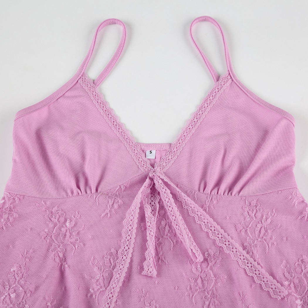 Vesty - Pink Lace Tie-Front Cami Small - Sexy & Slimming
