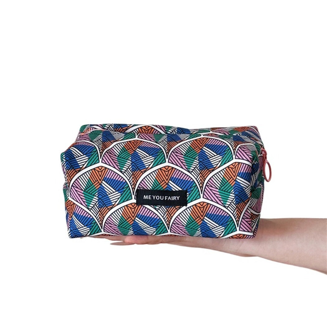 Cosbai - Colorful Fan-Print Makeup Bag - Practical & Basic