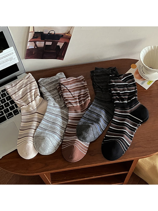 Rufia - Striped Colorblock Casual Crew Socks