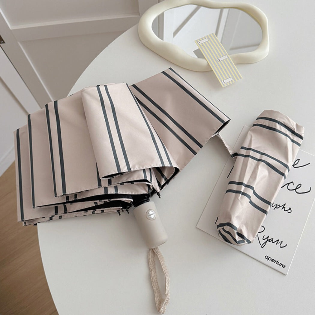 Rano - Beige & Green Stripe Compact Umbrella (Auto/Manual)