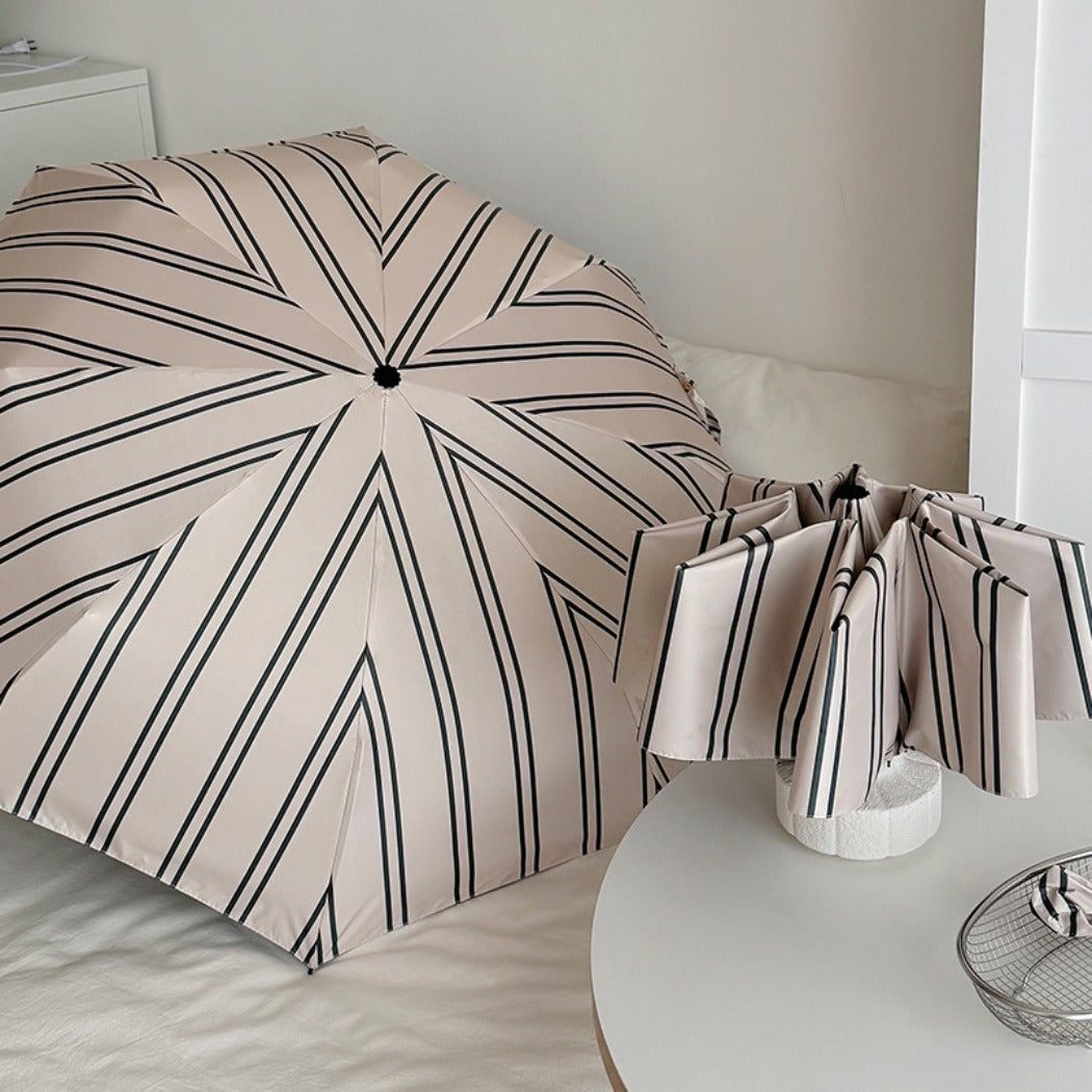 Rano - Beige & Green Stripe Compact Umbrella (Auto/Manual)