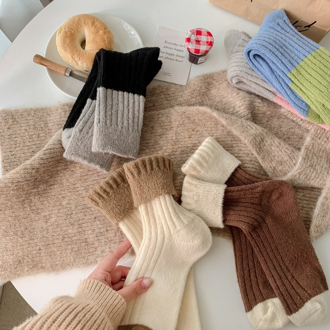 Rufia - Colorblock Plush Thickened Warm Socks