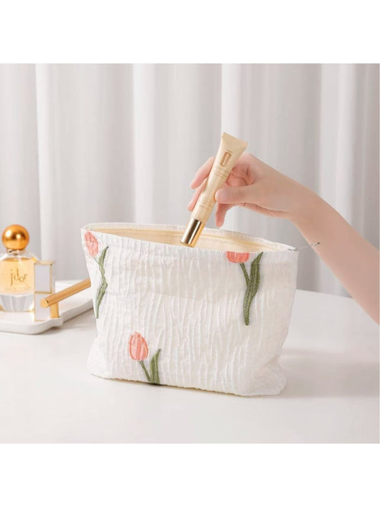 Cosbai - Tulip Embroidered Textured Cosmetic Bag - image 2