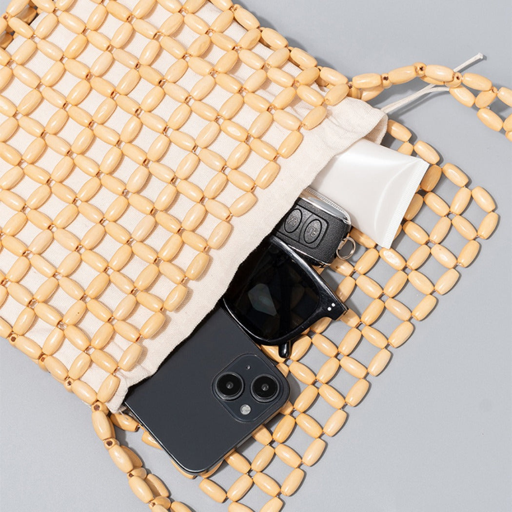 Cosbai - Wooden Bead Woven Crossbody Bag - Stylish & Classic