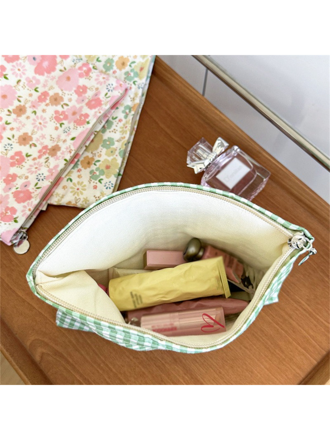 Cosbai Candy Check Makeup Bag shown from above highlighting checkered surface