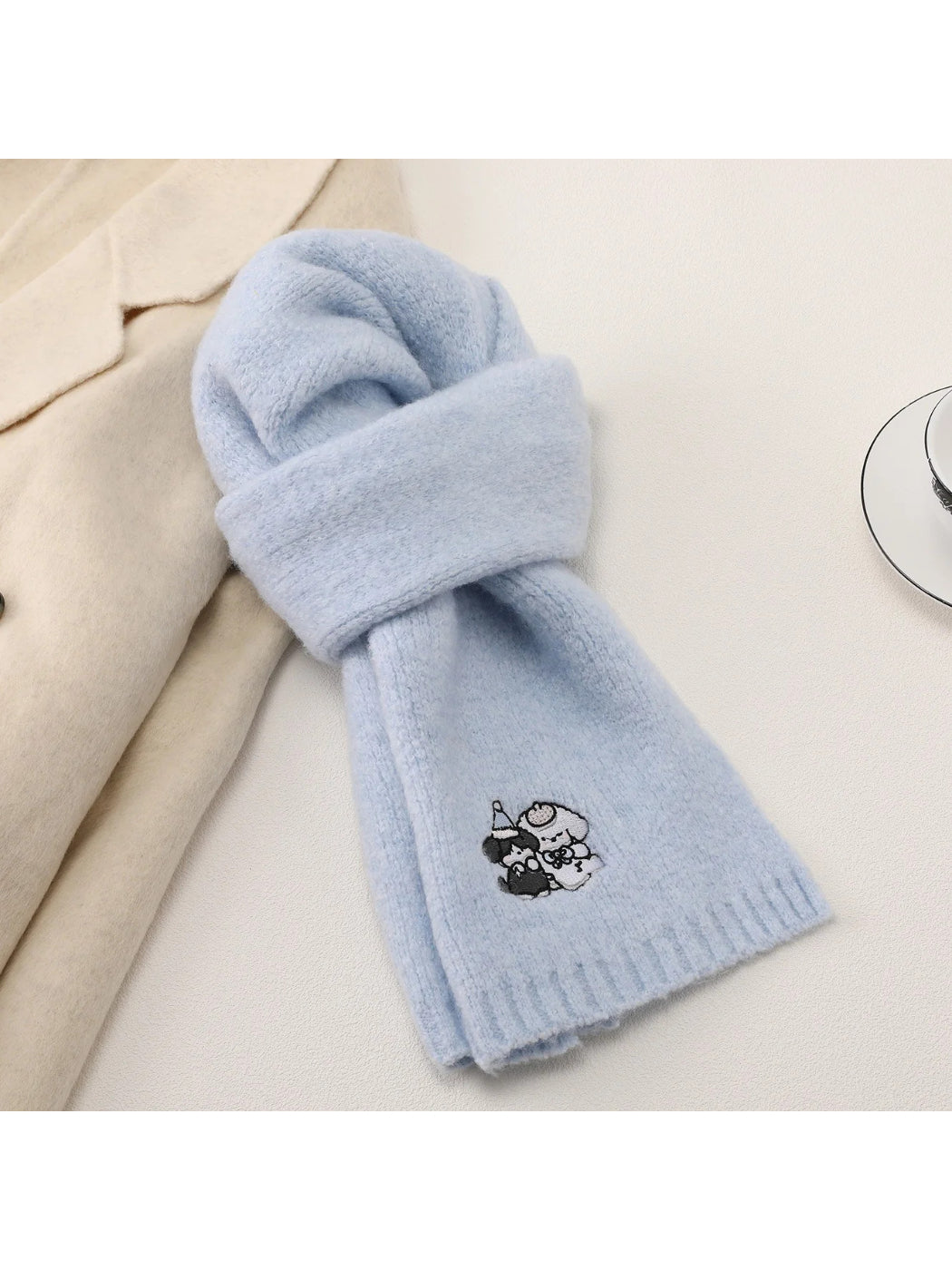 Scarvii Grey Scarf with Dog Embroidery