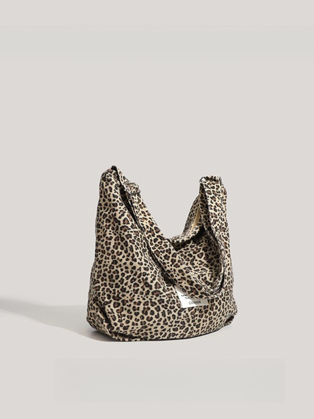 Cosbai - Large Capacity Single-shoulder Canvas Bag with Leopard Print