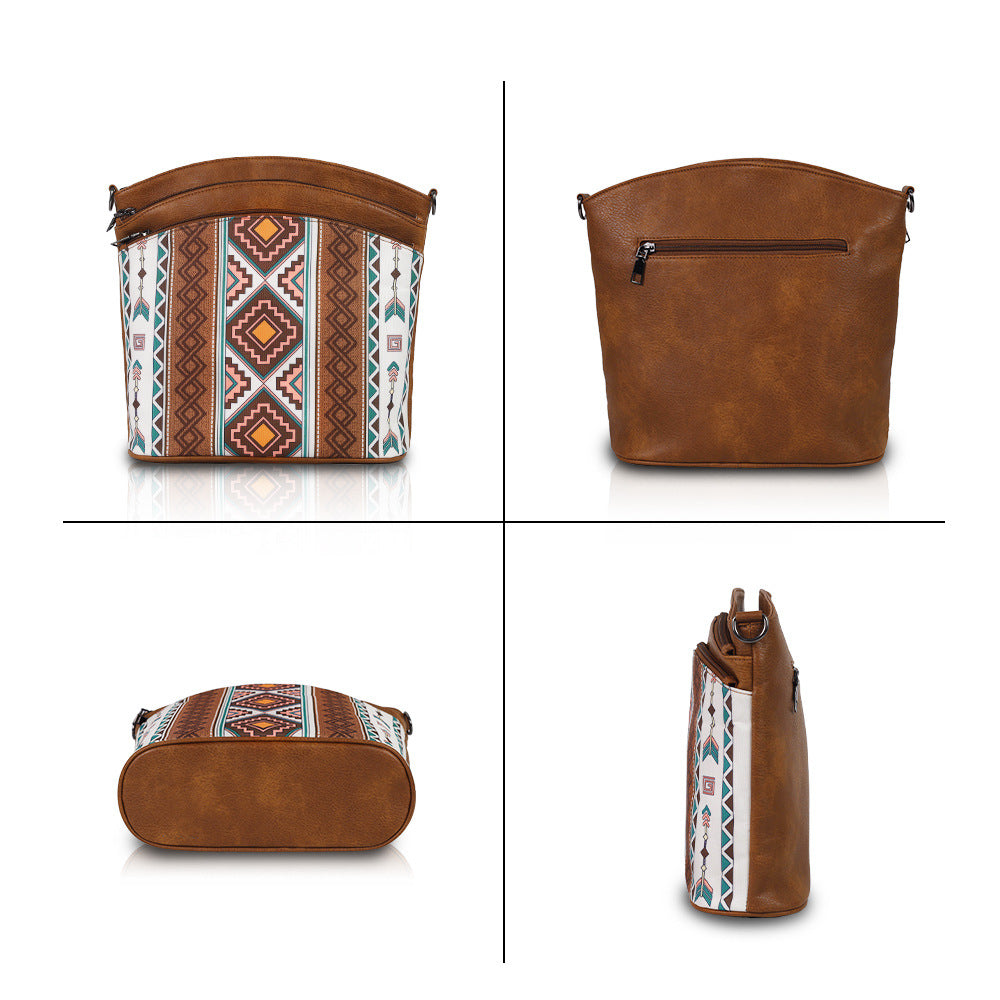 Cosbai - Boho Large Crossbody Bag And Clutch Set - 2 PCS
