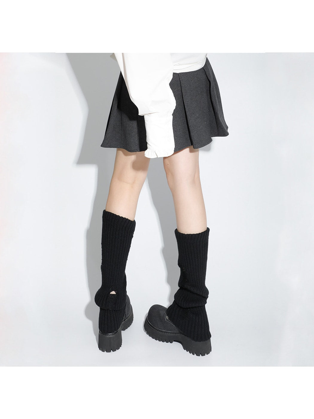 Cozyra - Solid Color Distressed Knit Leg Warmers
