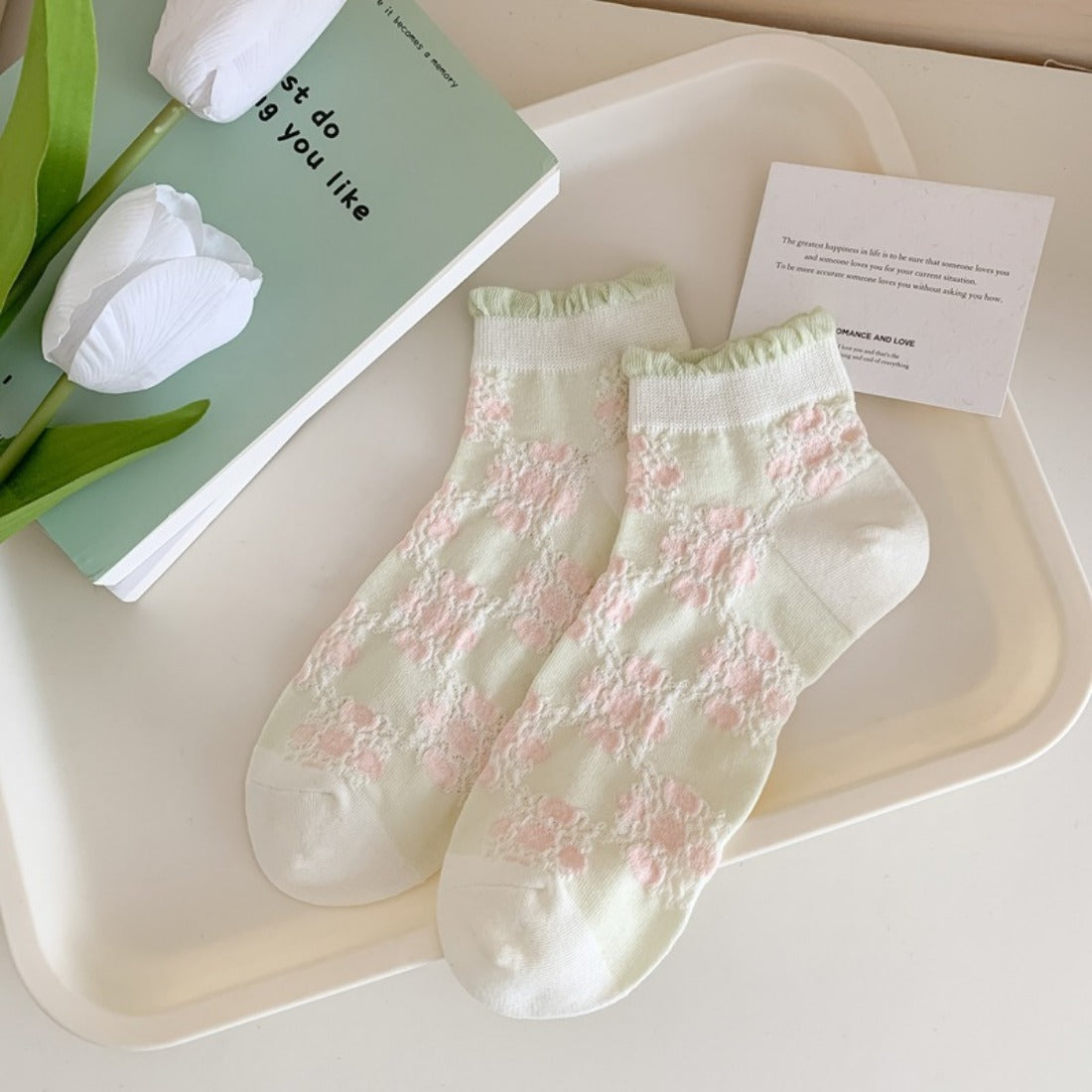 Rufia - Pastel Green & Pink Summer Ankle Socks
