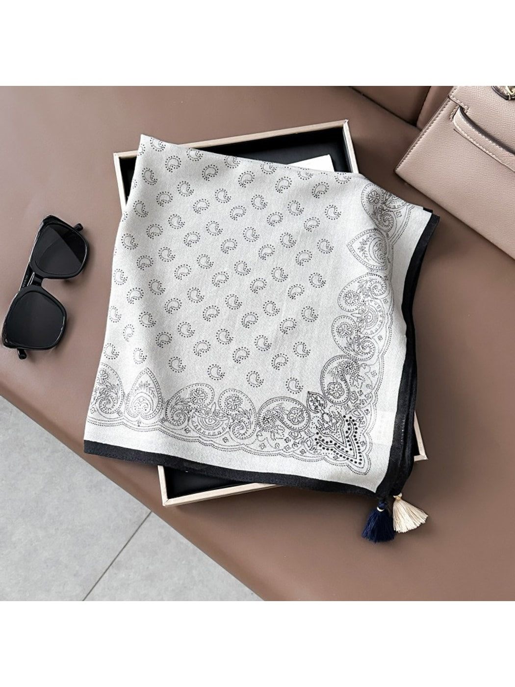 Scarvii - Solid Border Paisley Printed Square Scarf