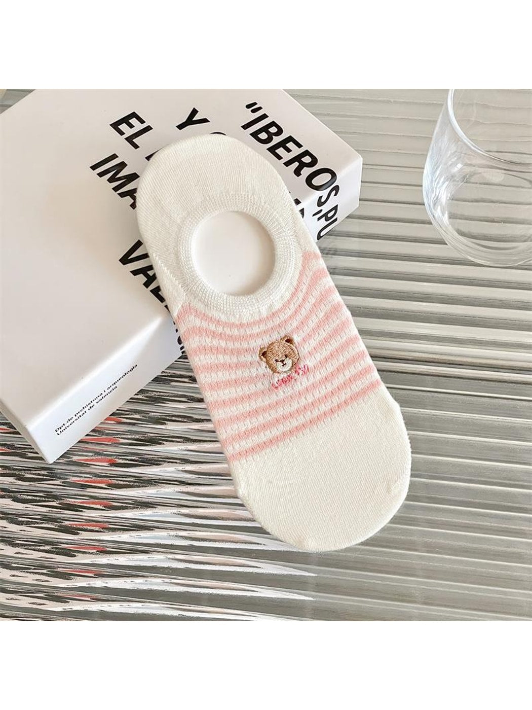 Rufia - Cute Striped Bear Low Ankle Socks