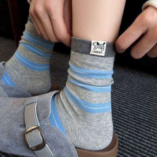 Close-up of Rufia crew sock fabric showing knit texture and stripe pattern