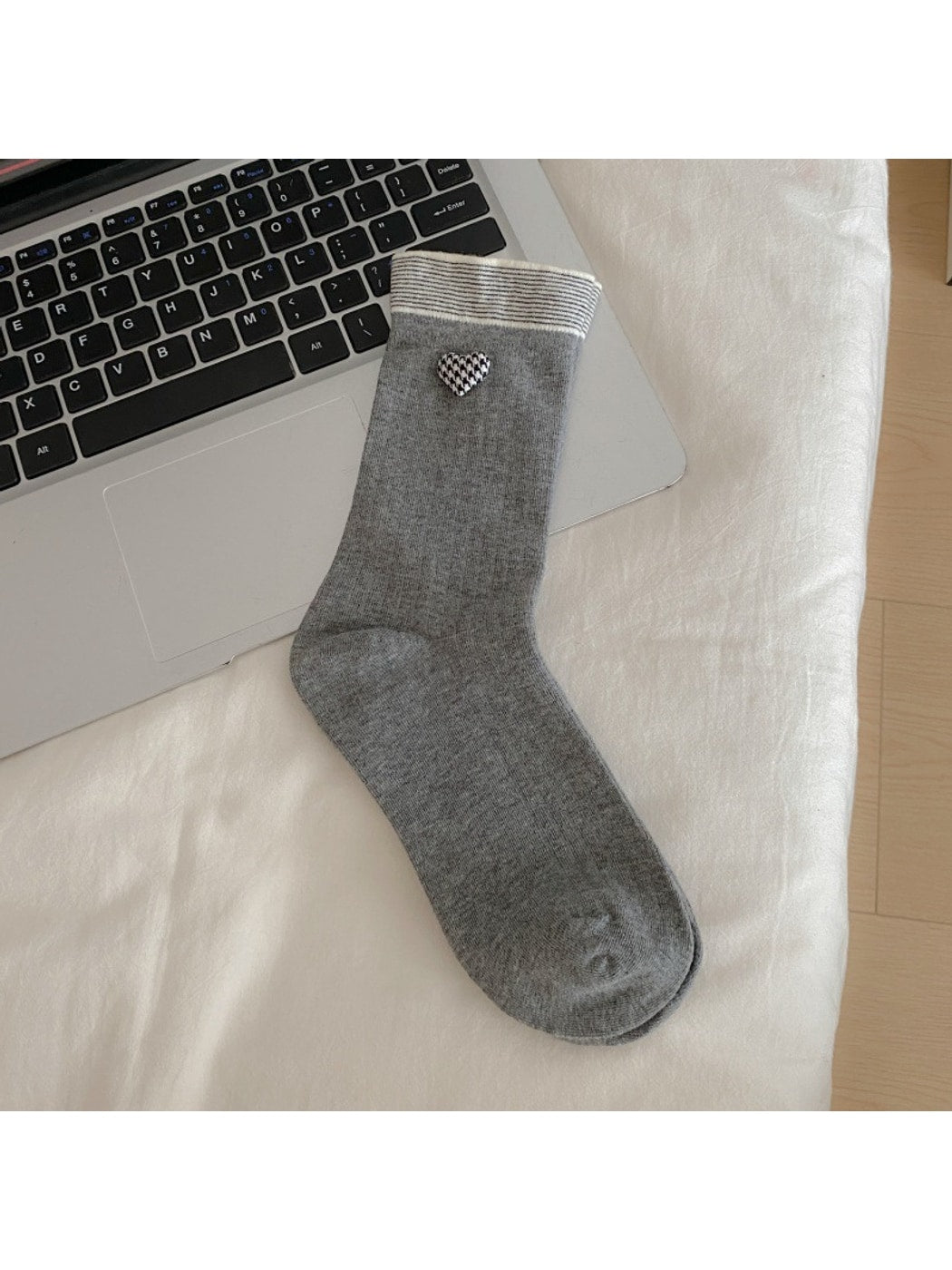 Rufia - Heart Button and Bow Accent Crew Socks